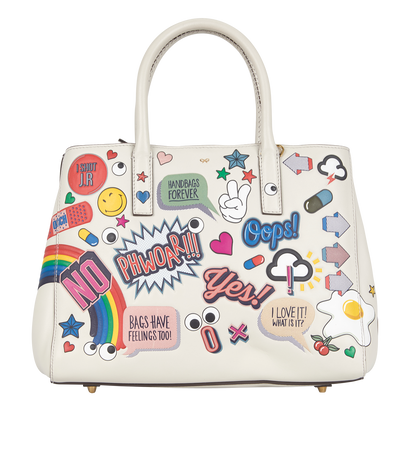 Ebury Maxi Ii Allover Wink Stickers Tote, &pound;250, Handbags, White, Leather, Front view